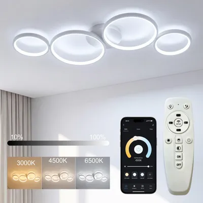 Produktbild von LED Deckenlampe 3000k-6500K Modern | Wohnzimmerlampe 4 Rund Ring 68W Weiß Dimmbar 88cm Design Bürolampe für Schlafzimmer Wohnzimmer Flur Büro Küche.
