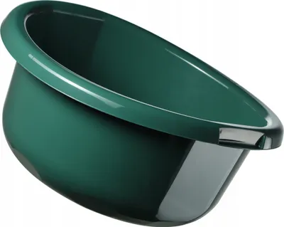 A green plastic bowl is shown against a white background.