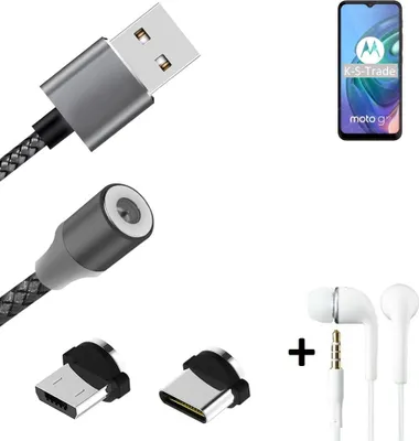 Produktbild von K-S-Trade® Hochwertiges Magnet-Lade-kabel Sync-Kabel Daten-Kabel + Kopfhörer kompatibel mit Motorola Moto G10 mit USB-Typ-C-Anschluss und