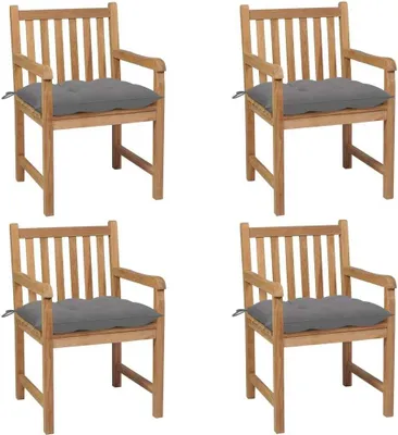 Produktbild von HOMMIE© Outdoor-Stuhl ,4er Set Gartenstühle mit Grauen Kissen Massivholz Teak Relaxsessel Armlehnstuhl & schlichten Design