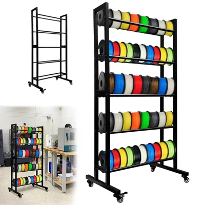Image de Support pour filament d'imprimante 3D - Rangement pour filament - Porte-bobine - Étagère de rangement - Organisateur de filament - Étagère métallique à 5 niveaux