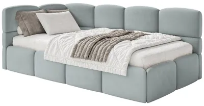 Obrázek produktu pro Selsey Cloudy – dětská postel 90 × 200, čelo vlevo, šedý samet