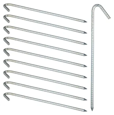 Immagine prodotto di Set da 10 picchetti da terra Relaxdays XL, picchetti da terra estremamente robusti, accessori per tende, extra lunghi, 39 cm, acciaio zincato, argento