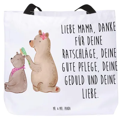 Produktbild von Mr. & Mrs. Panda Strandtasche Bär Kind - Weiß - Geschenk, Unitasche, Muttertag, Laptoptasche, Tochter, Familie, Beutel, Mama, Tote Bag, Reisetasche, Mom, Stoffbeutel