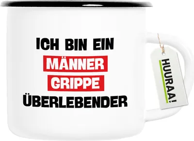 Produktbild von Huuraa Emaille Tasse Ich bin ein Männergrippe überlebender 300ml Vintage Campingbecher Geschenkidee