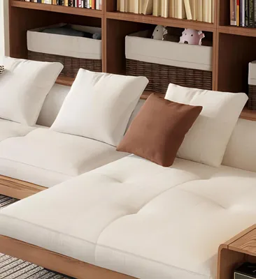Zdjęcie produktu dla Beżowa narożna sofa z tkaniny – nowoczesny design, wygoda i elegancja do salonu