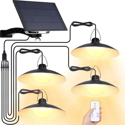Produktbild von Lampy solarne na zewnątrz, lampa wisząca LED Solar z pilotem, lampa wisząca ogrodowa Solar Lights z panelem słonecznym 1500 mAh i głowicą lampy 300 lm, barwa światła: ciepła biel, 4 lampy
