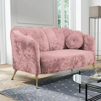 Produktbild von Ravio Doppelsofa Adria B 155 x T 83 x H 78 Muschel-sofa mit Metallfüße Sofa für die Studie Glamour-Stil (Eureka 2142 (Rosa) + Goldene Beine)