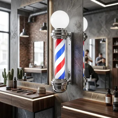 Zdjęcie produktu dla Plafon słupek lampa led barberska barberski barber znak reklama salon 81.5cm, Obraz wygenerowany przez AI