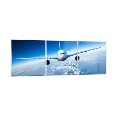 Produktbild von Bilder auf glas - Flugzeug himmel wolken flug - 90x30cm - Glasbilder - Wandbilder - Kunstdruck - zum Aufhängen bereit - Wanddekoration aus Glas - Glas Bilder - Wandbild auf Glas - GCA90x30-2723