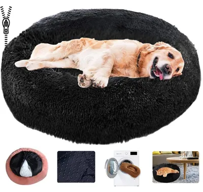Immagine prodotto di Cuccia per cani rotonda, morbida, a forma di ciambella, adatta anche per gatti, lavabile, colore nero, diametro 40 cm