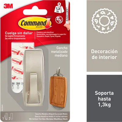 Obrázok produktu pre Závesný háčik 3M 1,3 kg 29 X 79 X 29 mm Kov striebornej farby (1 kus)