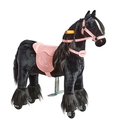 Produktbild von Mechanisches Pferd auf Rollen Ponnie Ebony S mit rosa Sattel