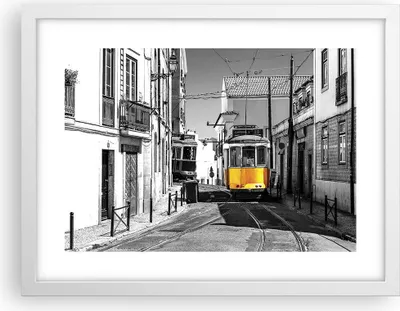 Produktbild von Gerahmtes Poster - Weißer Rahmen - Straßenbahn Portugal Lissabon - 40x30 cm - Wand Bild - Wanddeko - Wandbilder - Kunstposter - Wandposter - Bilderrahmen - Bilder - Kunstdruck - P2WAA40x30-4977