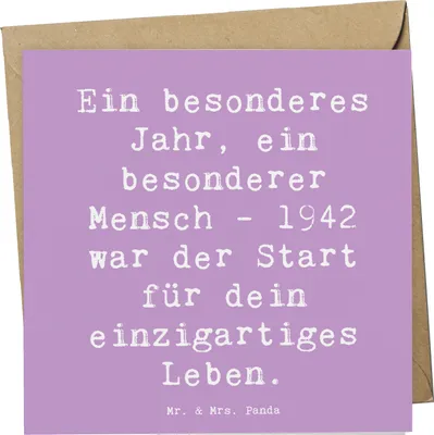 Produktbild von Mr. & Mrs. Panda Klappkarte Spruch 1942 Geburtstag - Lavendeltraum - Geschenk, anlasskarte, Geboren am, faltkarte, Happy Birthday, besonderes Jahr, Alter, Jahrgang