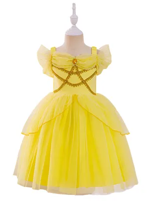 Imagen del producto de Vestido de cuento de hadas con bordados amarillos, talla 116 - Princesa