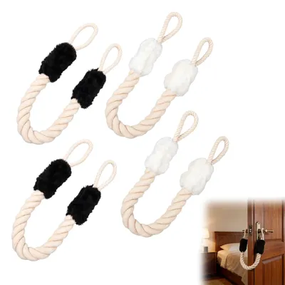 Image de Protections pour les doigts pour cordons de porte, 4 butoirs de porte en coton pour poignées de porte, cordon de 60 cm, protections pour les doigts pour poignées de porte, butoirs pour poignées de porte, protections pour les doigts pour animaux domestiques et enfants (blanc/noir)