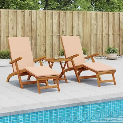 Obrázek produktu pro Sluneční lehátko do zahrady, vyrobené z masivního akáciového dřeva, sada 2 kusů, rozměry 55 x 146 x 91 cm, skládací relaxační lehátko s nastavitelnou opěradlem a podnožkou, vhodné pro venkovní použití