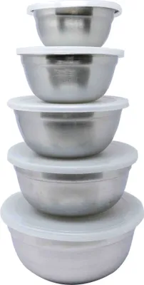 Produktbild von 5tlg. KING® Schüssel-Set Marie ca. 4.6L / Schüssel-Set aus Edelstahl / Schüsselgrößen ca. Ø12, Ø14, Ø16, Ø18 cm, Ø20cm / inklusive Deckel
