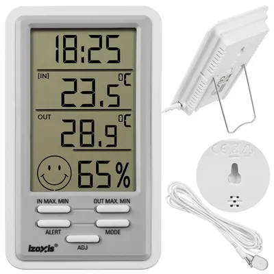 Productafbeelding van Izoxis 27912 Weerstation met luchtvochtigheidsmeter, 14,5 x 8 x 2,4 cm, wit-grijs