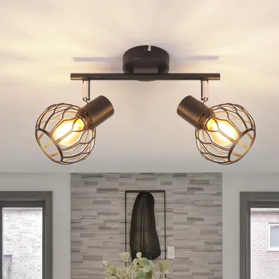 Zdjęcie produktu dla ZMH LED, lampa sufitowa dwupłomieniowa, czarna, oprawa E14, metalowa, lampa do przedpokoju, regulowana (350°), lampa do kuchni, oświetlenie sufitowe, reflektor sufitowy, lampa sufitowa do przedpokoju