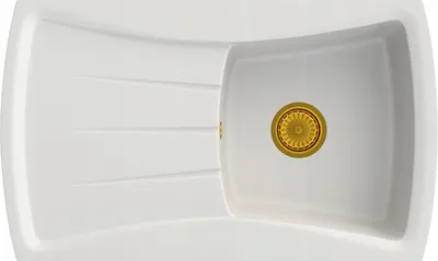 Produktbild von Granitan - Granitspüle - Spülbecken 81,3x48,2 cm - Küchenspüle Weiß - mit Siphon Gold - NEW LINE