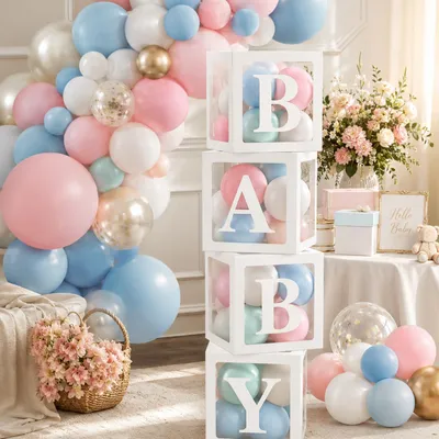 Produktbild von ZhouWei 4 Stück Babyparty Dekoration Ballonbox mit Buchstaben (BABY) Weiße