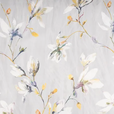 Produktbild von Dekostoff Druckstoff Strukturoptik Aquarell Blumen Blüten grau gelb 1,50m Breite