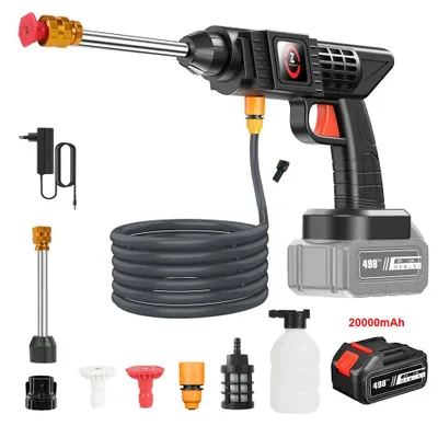 Zdjęcie produktu dla Myjka wysokociśnieniowa bezprzewodowa, 50 bar - ręczna myjka wysokociśnieniowa z pistoletem - moc 1500 W - akumulator 21 V, 20000 mAh (w zestawie) - wydajność 3,5 l/min - wąż 5 m
