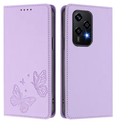 Produktbild von Lederhülle für Honor 200 Lite, Schmetterling Prägung Leder Brieftasche Schutzhülle mit Ständer Violett