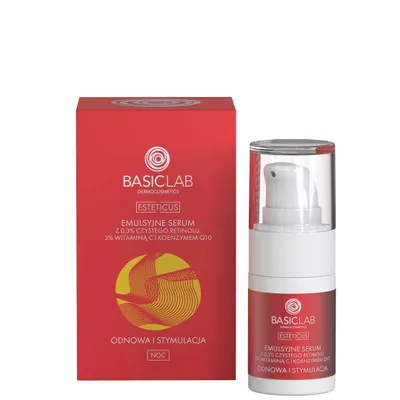 Produktbild von BasicLab Dermocosmetics Face Serum with Retinol, Coenzyme Q10, and Vitamin C 15ml Anti-Wrinkle Night Serum for Women
