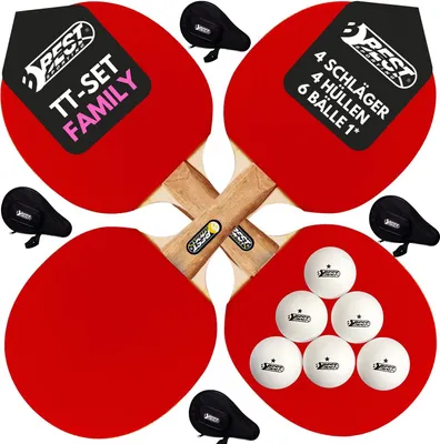 Produktbild von Best Sporting Tischtennisschläger Set FAMILY I 4 Tischtennis Schläger, 4 Schlägertaschen und 1* Tischtennisbälle I 9-teiliges wertiges Tischtennis Set I Tischtennissets I Table Tennis Racket