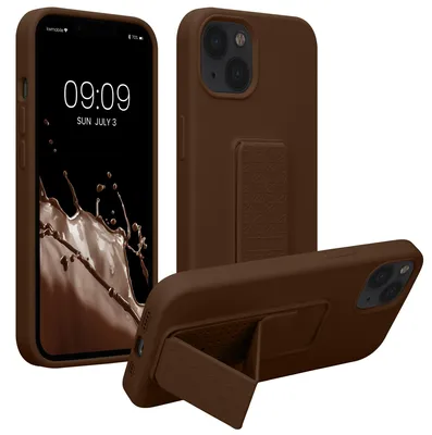 Produktbild von kwmobile Handyhülle für Apple iPhone 13 Hülle - TPU Silikon Case mit Fingerhalter und Stand - Schutzhülle Cover in Chocolate