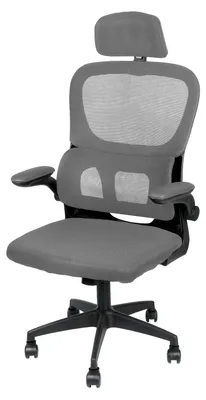 Obrázok produktu pre Ergonomická kancelárska stolička – kancelárska stolička – opierka hlavy – nastaviteľné podrúčky – výškovo nastaviteľná – funkcia naklápania a kolísania – otočná o 360° – kolieska – sivá