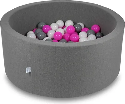 Produktbild von Bällebad 90x40cm grau – Mit 300 Bällen / weiß, grau, rosa