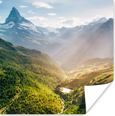 Produktbild von MuchoWow® Poster Berge - Pflanzen - Landschaft 50x50 cm - Wohnzimmerdekoration
