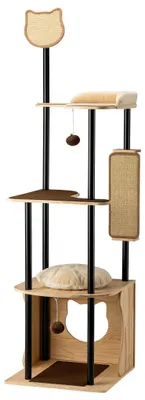 Obrázek produktu pro Fudajo škrabadlo z kovu 48 x 48 x 168 cm se sisalem, škrabadlo s škrabací deskou, kočičí strom s velkou odpočinkovou plochou a moderním designem