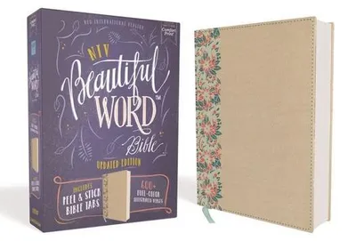 Produktbild von Niv, Beautiful Word Bible, Updated Edition, Peel/Stick Bible Tabs, Leathersoft Over Board, Gold/Floral, Red Letter, Comfort Print