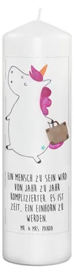 Produktbild von Mr. & Mrs. Panda Kerze Einhorn Koffer 29 x 8 cm XL - Weiß - Geschenk, Unicorn, Einhörner, Blockkerze, Bedruckte, Reise, Lustig, Abenteuer, Erinnerungskerze, Stumpenkerze