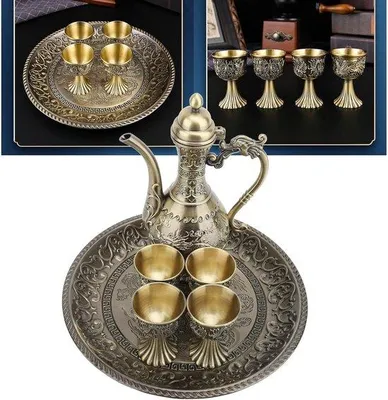 Image de Service à thé en métal, théière vintage avec soucoupe et tasses pour bar