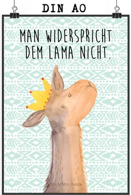 Produktbild von Mr. & Mrs. Panda Bild Lamakopf König DIN A0 - Aztekenblau - Geschenk, Lamas, Abitur, Kunstdruck, Wanddeko, Lama, Wandbild, Freundin, drucke, Kollegin, Mama