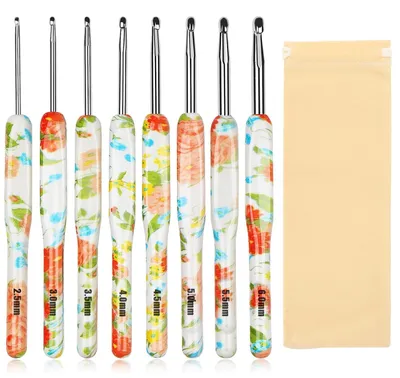 Produktbild von Häkelnadel-Set - 8-teilig mit ergonomischem Kunststoffgriff - Strickwerkzeuge aus Aluminium für Anfänger und Erwachsene - Gelb