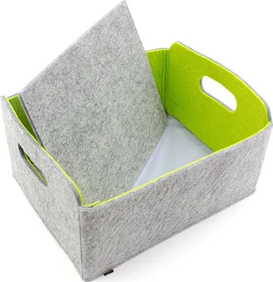 Produktbild von Faltbare waschbare Filz-Aufbewahrungskörbe grau-meliert und grün 30x24x15cm - Set von 3 Aufbewahrungsboxen