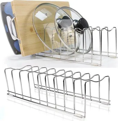 Produktbild von Silikon-gestuurde pannendekselhouder voor keukenservies met metalen frame