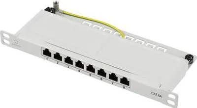 Produktbild von Renkforce RF-4996630, 8-fach Patchpanel, 254 mm (10), CAT 6a, 0,5 HE, Grau, bestückt