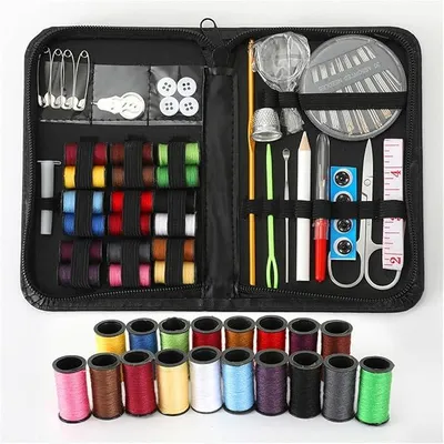 Imagen del producto de Kit de costura para el hogar, juego multifuncional de 77 piezas, que incluye: agujas de coser, estuche de costura y artículos de viaje