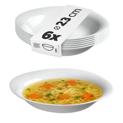 Image de KADAX Assiette à soupe "Prinier", Bol à soupe, Assiette creuse blanche, 23 cm, 6 pièces