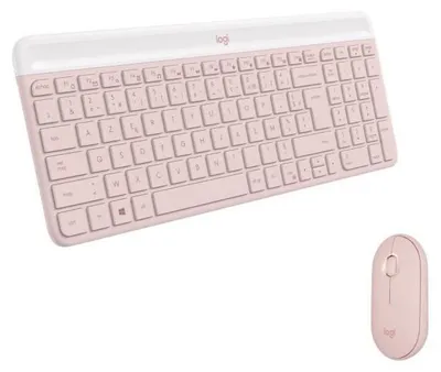 Image de Ensemble Clavier Souris, Sans Fil, Logitech MK470 Slim, Silencieux, AZERTY, Rose