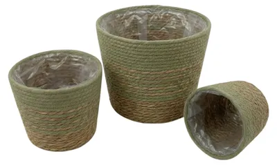 Produktbild von Übertopf Seegras Korb, Boho Pflanztopf Geflochten, Korbtopf Natur mit Folie, Grün