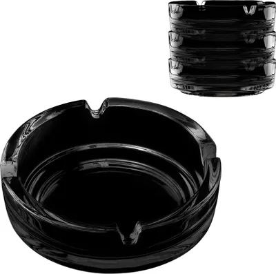 Produktbild von Aschenbecher für draussen Schwarz 11cm | 3 Stück Glasaschenbecher | Aschenbecher aus Glas Höhe 3,5 cm spülmaschinenfest Gastrobedarf